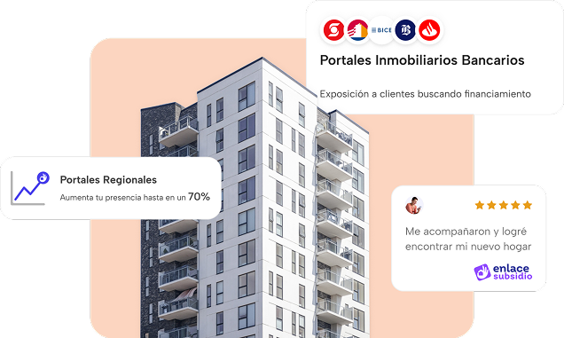 Edificio destacado con menciones a portales regionales, bancarios y subsidios de Enlace Inmobiliario